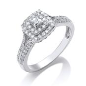 9ct White Gold Double Halo with Princess Cut Diamond Centre Certified .50pts Ring image