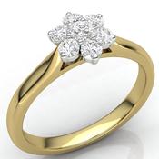 9ct Yellow Gold 7 Stone Daisy Cluster Diamond Certified .20pts Ring image