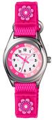 Tikkers Time Teacher Quartz Pink Flower White Dial Velcro Strap Girls Watch image