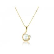 9ct Yellow Gold Pearl &amp;amp; Diamond Curl Pendant Necklace image