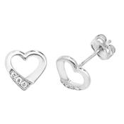 9CT WHT GOLD CZ HEART STUD EARRINGS image