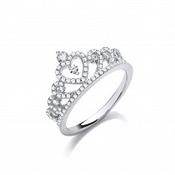 Sterling Silver CZ Princess Tiara Heart Fancy Ring image