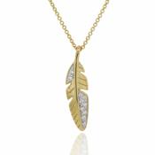 9ct Yellow Gold &amp;amp; Diamond Feather Pendant Necklace image
