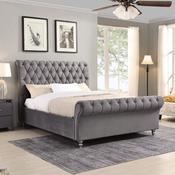 Kilshanny Tufted Velvet Sleigh Bed - Grey / 6' Super King image