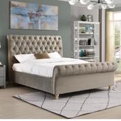 Kilshanny Tufted Velvet Sleigh Bed - Mink / 4'6" Standard Double image