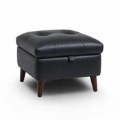 Manhattan Tufted Black Leather Footstool image