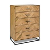 Riva Rustic Oak and Metal 5 Drawer Tall Chest image