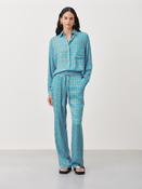 Jane Lushka Turquoise Blue &amp;amp; Camel Printed Carola Jersey Fit &amp;amp; Flare Leg Sporty Pants With Drawstring image
