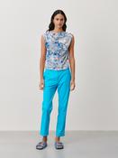 Jane Lushka Turquoise Blue Jersey Straight Leg Pants With Pockets &amp;amp; Belt Loop image
