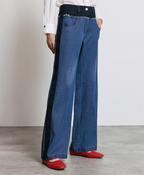 Access Wide Leg Blue Denim Jean With Contrasting Navy Panel Waistband With Frayed Edge image