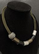 Corona Khaki Rope Style Choker With Khaki &amp;amp; Grey Cylindrical Shaped Beads