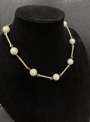 Corona Necklace With Large Cream Pearls Linked With Gold Bars