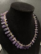 Corona Large Rectangular Amethyst Shaded Stones On Gold Plated Necklace