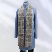 Corona Square Print Grey Wool Scarf With Short Fringe