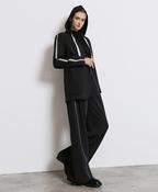 Access Black Wide Leg Pants With An Elastic Waistband &amp;amp; Cream Side Stripe image