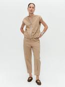 Jane Lushka Sand Cargo Style Ankle Length Cotton Trousers With Flap Pockets &amp;amp; Pleated Hemline image