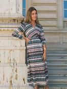 Vilagallo Green Pink &amp;amp; Cream Geometric Lurex Amelia Midi Dress