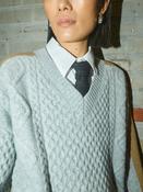 Mos Mosh Beth Ottilie V-Neck Cable Knitted Grey Melange Wool Jumper 173270919