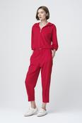 Jane Lushka Red Rosemarie Cropped Jersey Sporty Trousers With Ankle Pleat image