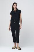 Jane Lushka Black Rosemarie Cropped Jersey Sporty Trousers With Ankle Pleat image
