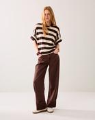 Summum Cream &amp;amp; Brown Boxy Shaped Striped Sweater