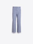 Vilagallo Navy &amp;amp; White Gingham Check Trousers With A Straight Leg Fit &amp;amp; Delicate Lace Trim image