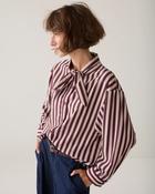 Summum Plum Pinstripe Blouse with Stylish Bow Tie Neckline image
