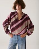 Summum Plum &amp;amp; Blush Pink Diagonal Stripe V-neck Blouse image