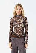 Coster Copenhagen Leo Print Long Sleeve Mesh Blouse With Turtle Neckline image