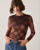 Summum Brown Mesh Top With Check Print