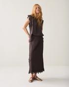 Summum Chocolate Brown Bias Cut Skirt With Lace Trim