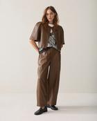 Summum Golden Brown Faux Leather Barrel Cut Trousers