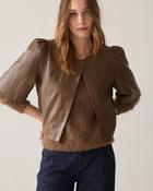 Summum Golden Brown Faux Leather Short Jacket With Elbow Length Sleeves