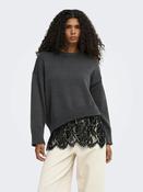 Onlevie Knit Lace Mix Sweater-Dark Grey/Black Lace image