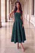 Green Floral Jacquard Square Neck A-line Midi Dress image