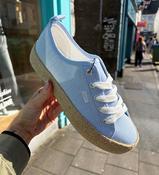 Onlida Lace Up Espadrille Sneakers- White/Light Blue Stripes