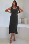 Jovi Tie Shoulder Square Neck Midi Dress Black Spot