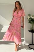 Daisy Wrap Neck Twist Detail Midi Dress Pink image