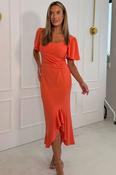 Darcie Flaired Sleeve Frill Midi Dress Coral image