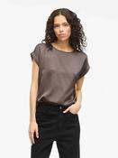 Viellette Short Sleeve Satin Top-Brown image