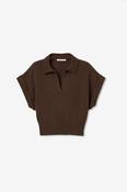 Brenna knit short sleeve top- Brown image