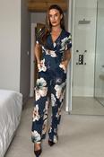 Bridget Twist Font Split Arm Jumpsuit Blue Floral image