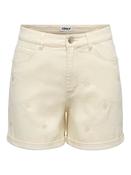 Onlvega HIgh Waist Embroidery Denim Shorts-Cream with Hearts