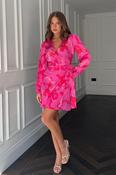 Jenny Long Sleeve Wrap Mini Dress Pink Floral image