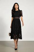 Floral Lace Midi Dress-Black