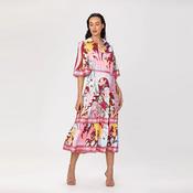 Artistic Print Midi Shirt Dress with Knotted Belt image