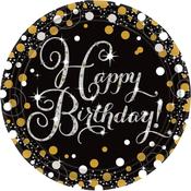 Sparkling Gold Happy Birthday Paper Plates (8) 23 cm