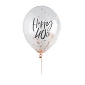 Rose Gold 'Happy 40th' Confetti 12" Latex Balloons - Pack of 5 image
