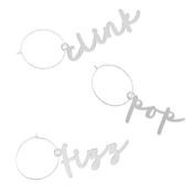 Silver Good Cheer Acrylic Drink Charms - Pack of 6