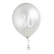 Silver Number '30' Latex 12" Balloons - Pack of 5 image